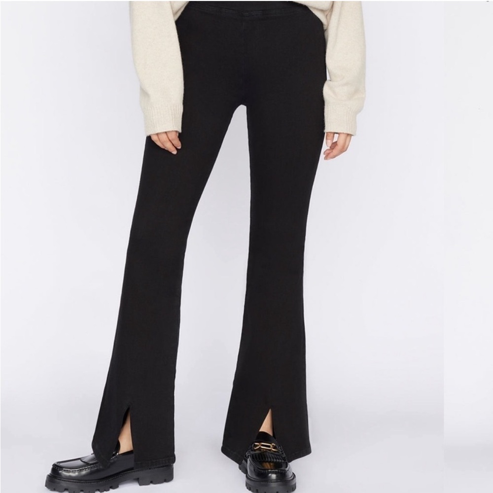 FRAME The Jet Set Flare Front Slit Pants Sheen Noir